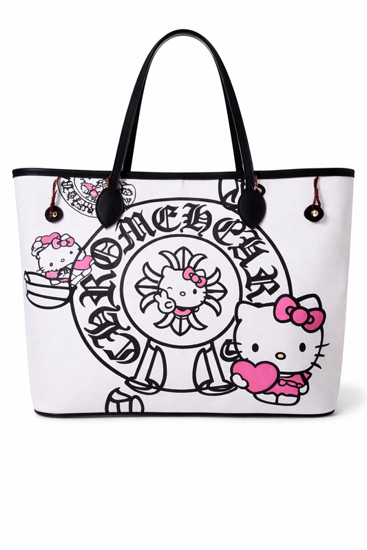 Pink & white HK tote bag